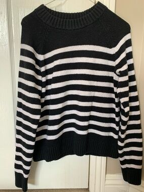 GAP Black and White Striped Crewneck Sweater